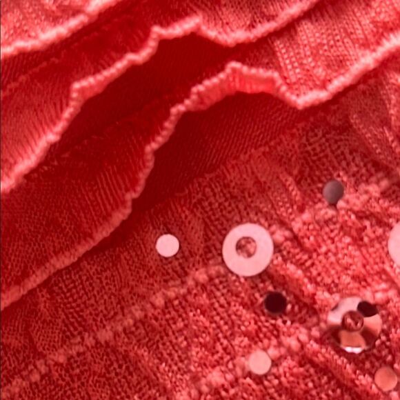 Clara Sun Woo Coral Textured Sequined Jacket Square Buttons Sz L - Picture 8 of 8